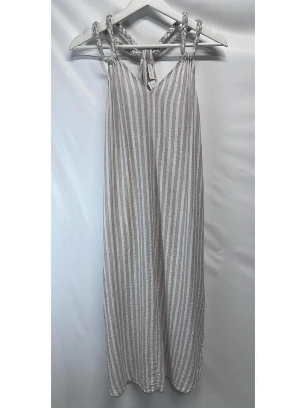 Rachel Ashwell Striped Linen Dress with Braided Straps Sz L